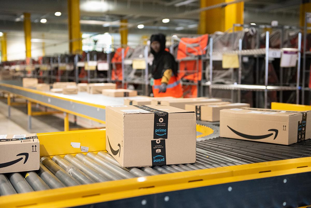 Amazon parcel on conveyor belt